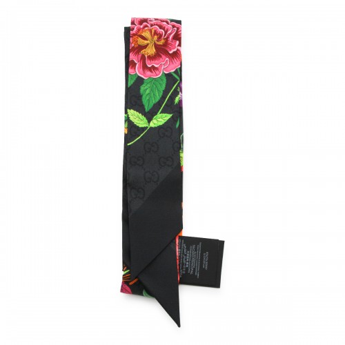 BLACK SILK ROSES SCARF