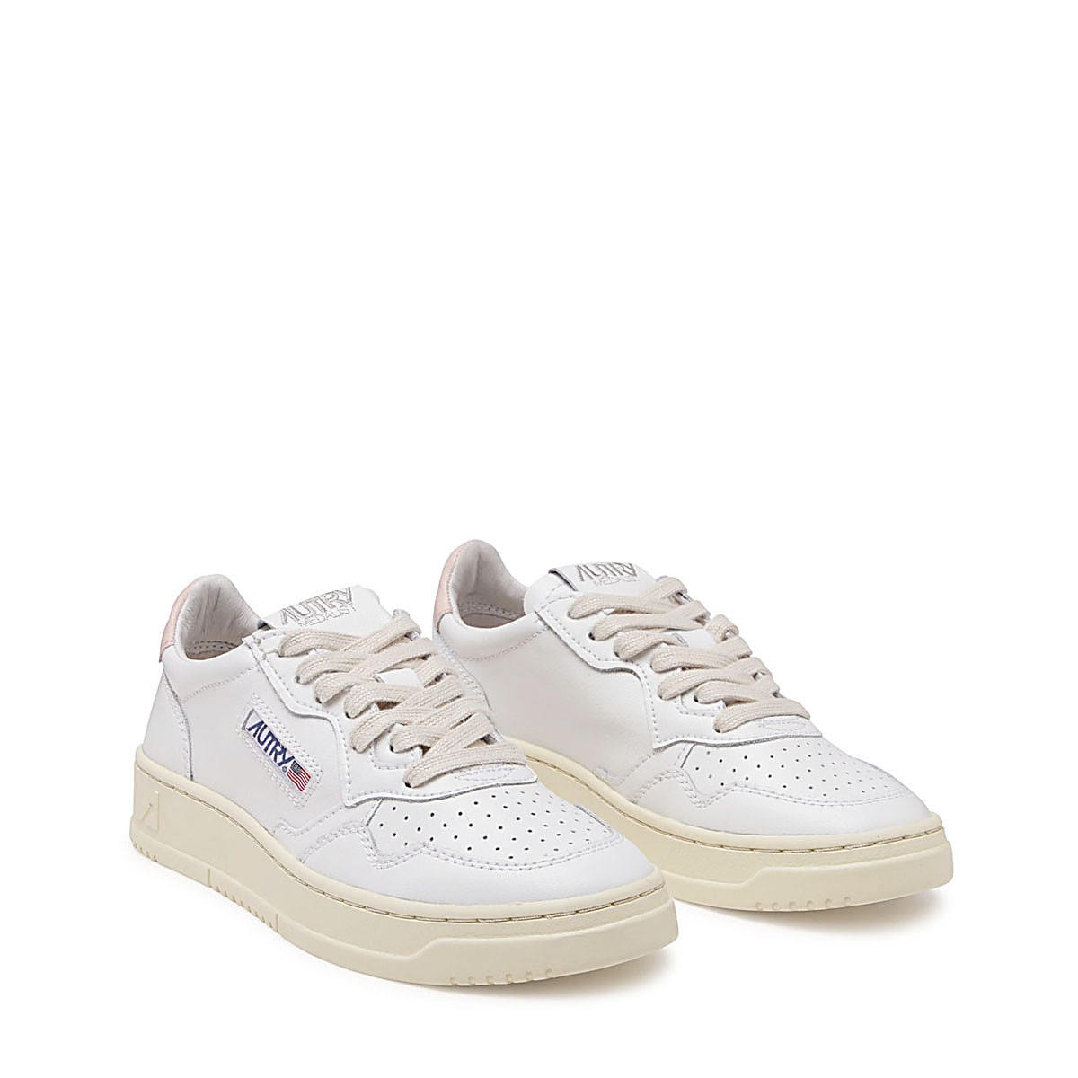 WHITE AND LIGHT PINK LEATHER SNEAKERS