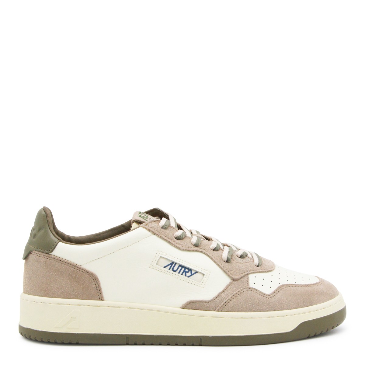 WHITE AND BEIGE LEATHER MEDALIST...