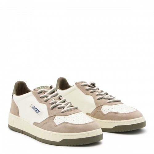WHITE AND BEIGE LEATHER MEDALIST SNEAKERS