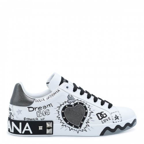 WHITE AND BLACK LEATHER...