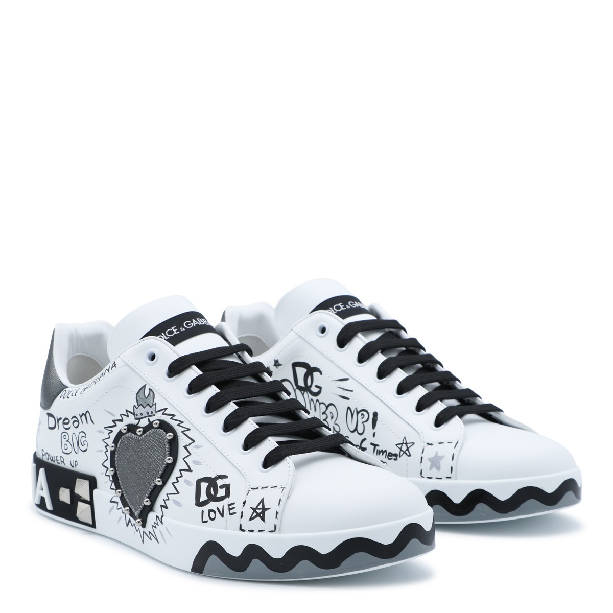 WHITE AND BLACK LEATHER PORTOFINO...