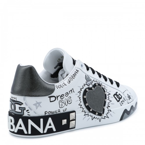 WHITE AND BLACK LEATHER PORTOFINO SNEAKERS