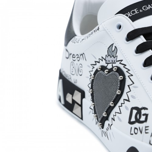 WHITE AND BLACK LEATHER PORTOFINO SNEAKERS