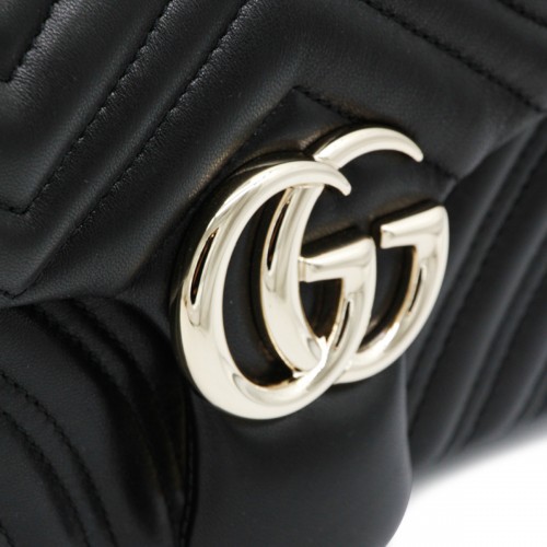 BLACK LEATHER GG MARMONT MEDIUM SHOULDER BAG