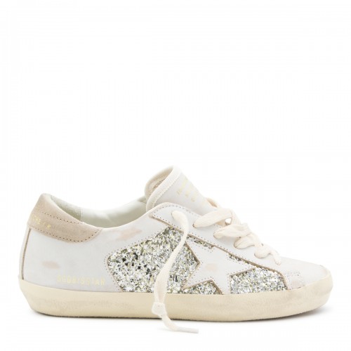WHITE AND PLATINUM LEATHER SNEAKERS