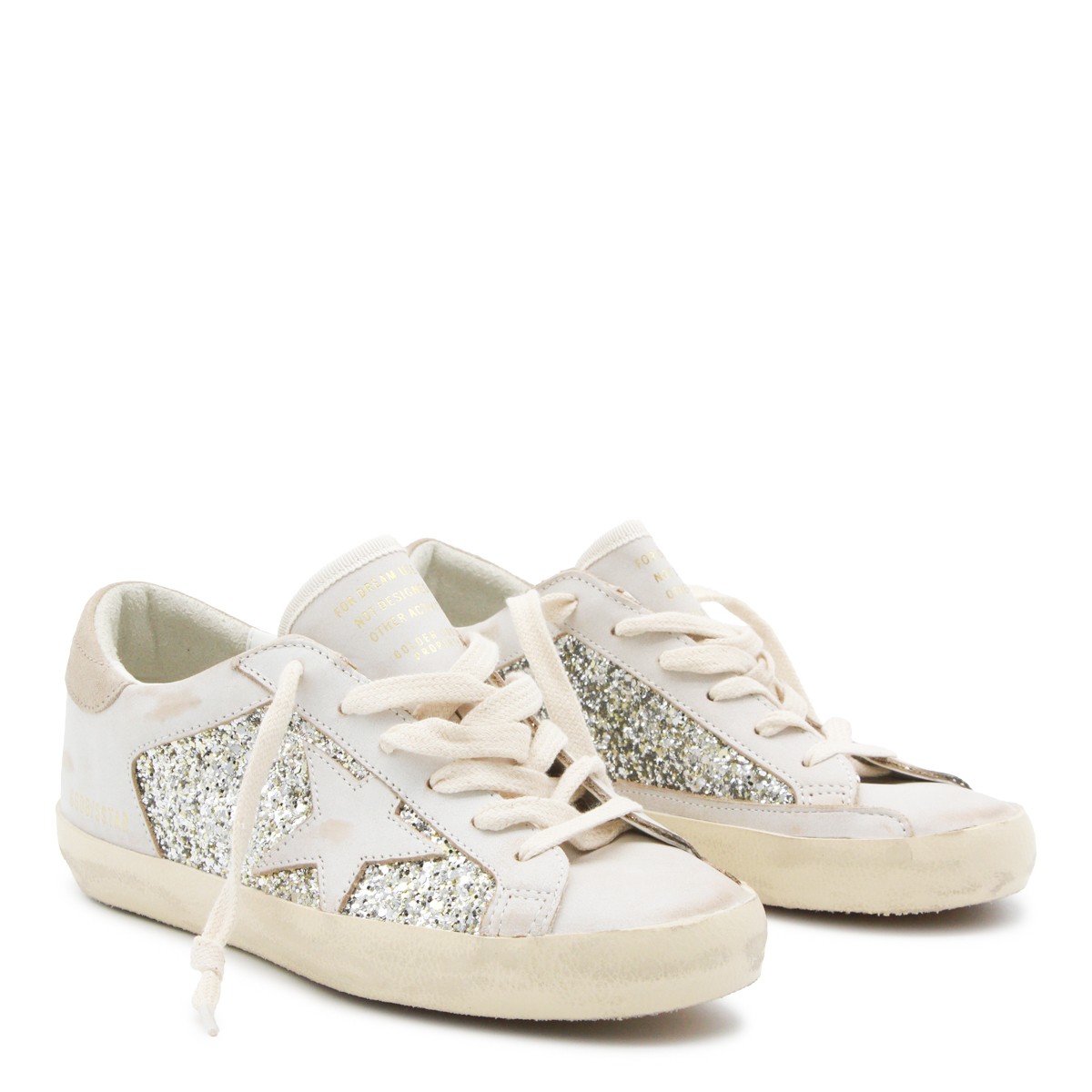 WHITE AND PLATINUM LEATHER SNEAKERS