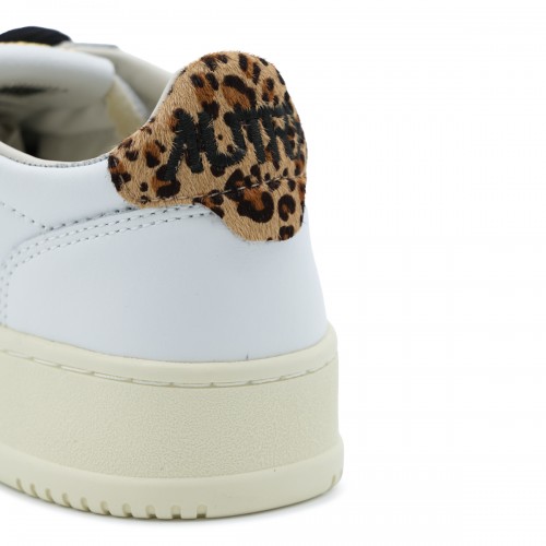 ANIMALIER AND WHITE LEATHER MEDALIST SNEAKERS
