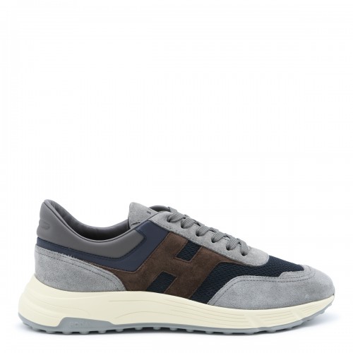 GREY BLUE AND BROWN LEATHER...