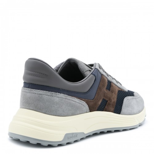 GREY BLUE AND BROWN LEATHER SNEAKERS