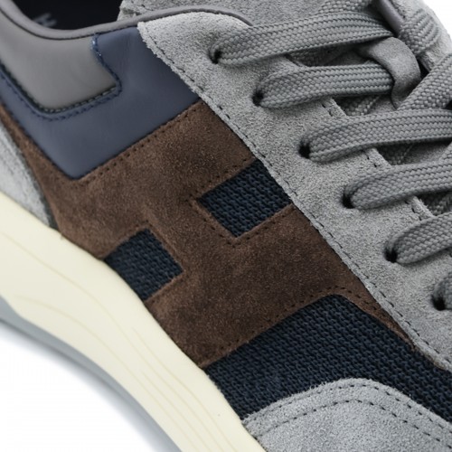 GREY BLUE AND BROWN LEATHER SNEAKERS