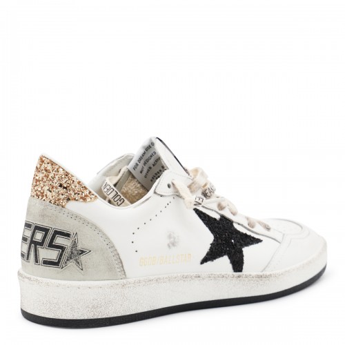 WHITE AND GOLD LEATHER BALL STAR LOW TOP SNEAKERS