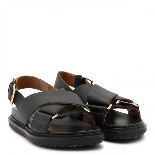 BLACK LEATHER FUSSBETT SANDALS