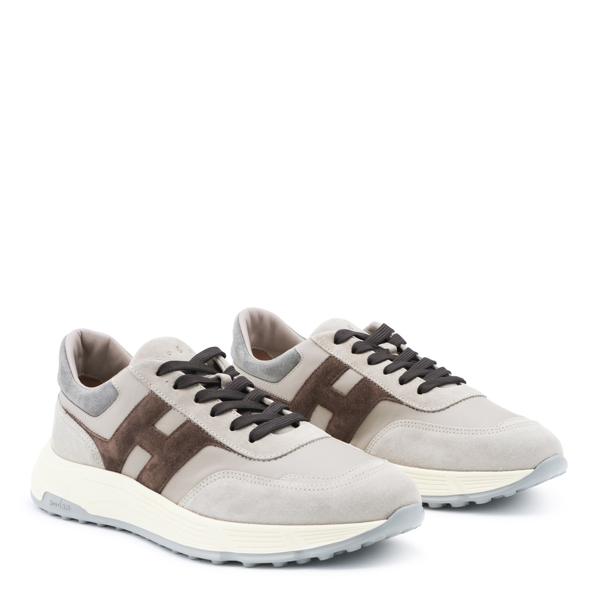 GREY AND BROWN LEATHER SNEAKERS