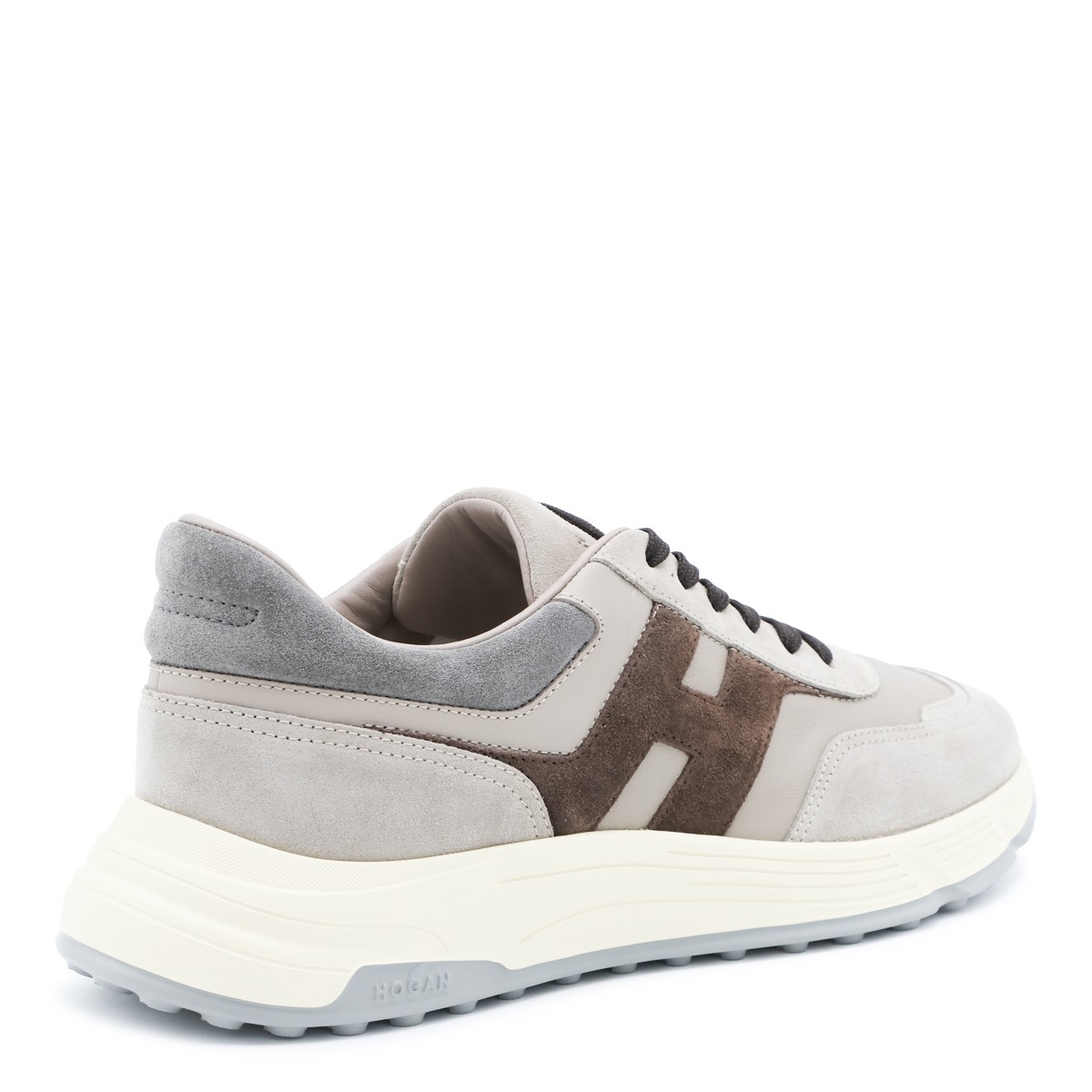 GREY AND BROWN LEATHER SNEAKERS