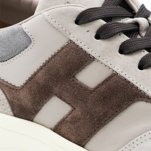 GREY AND BROWN LEATHER SNEAKERS