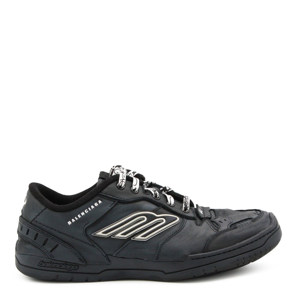 BLACK LEATHER HAMPTONS WORN-OUT SNEAKERS