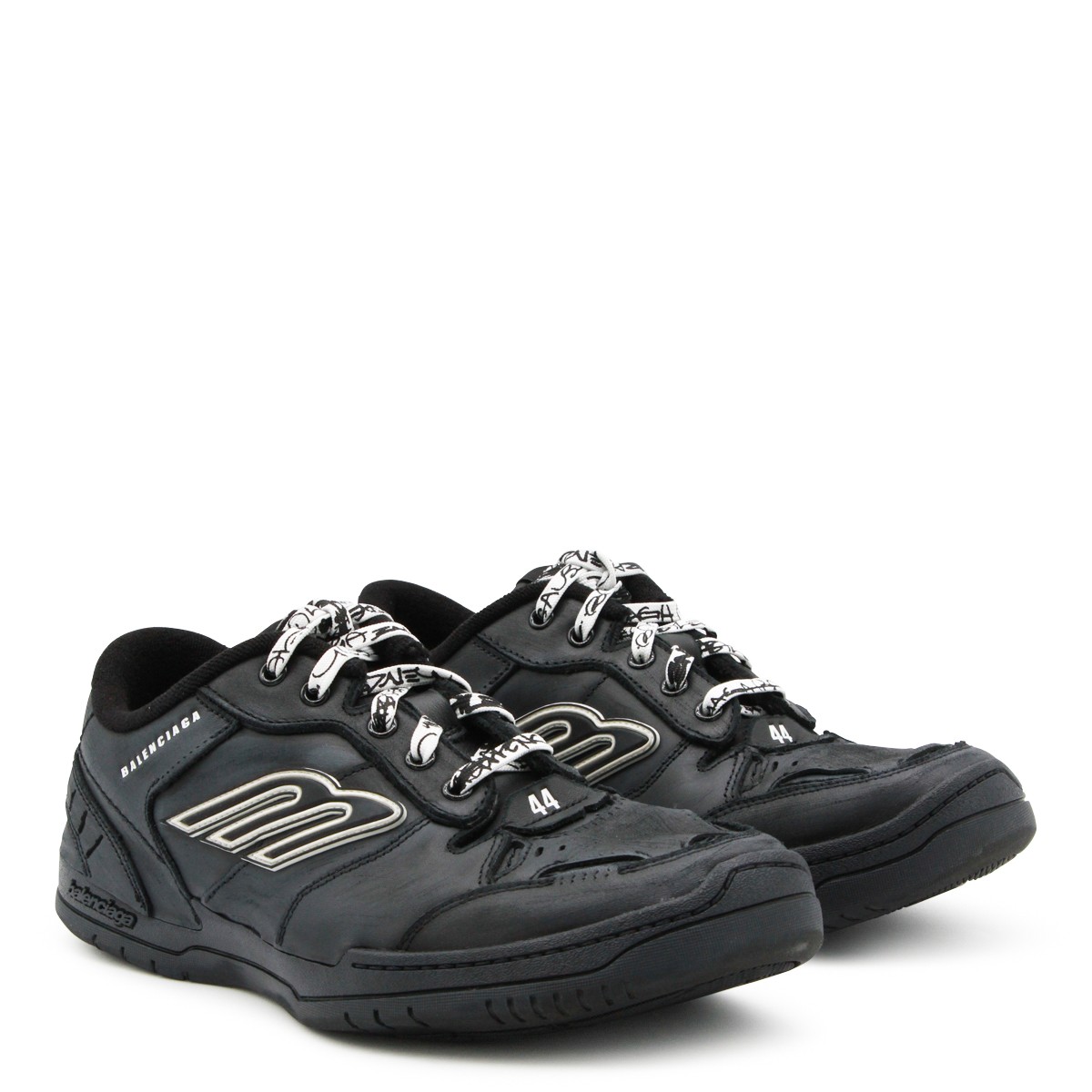 BLACK LEATHER HAMPTONS WORN-OUT SNEAKERS