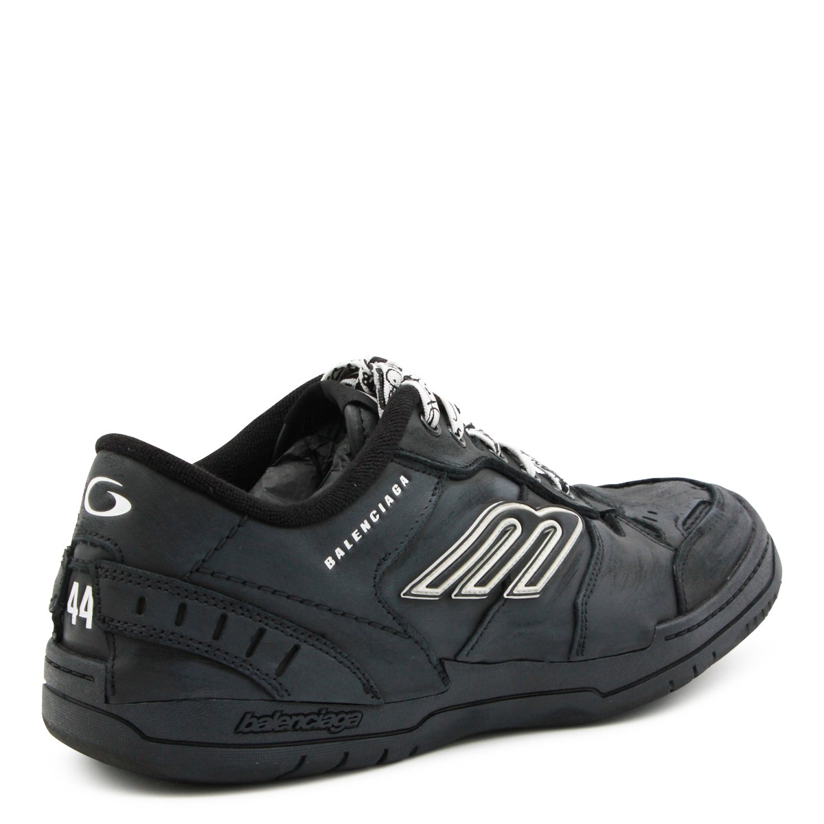 BLACK LEATHER HAMPTONS WORN-OUT SNEAKERS