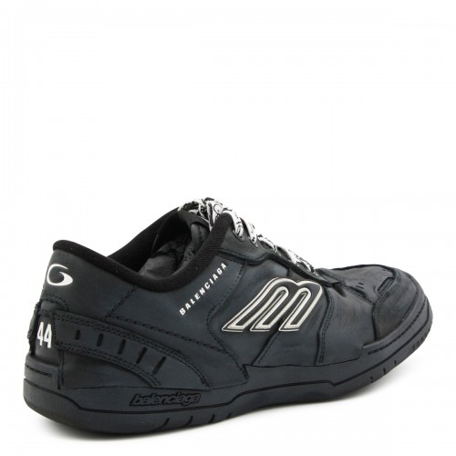 BLACK LEATHER HAMPTONS WORN-OUT SNEAKERS