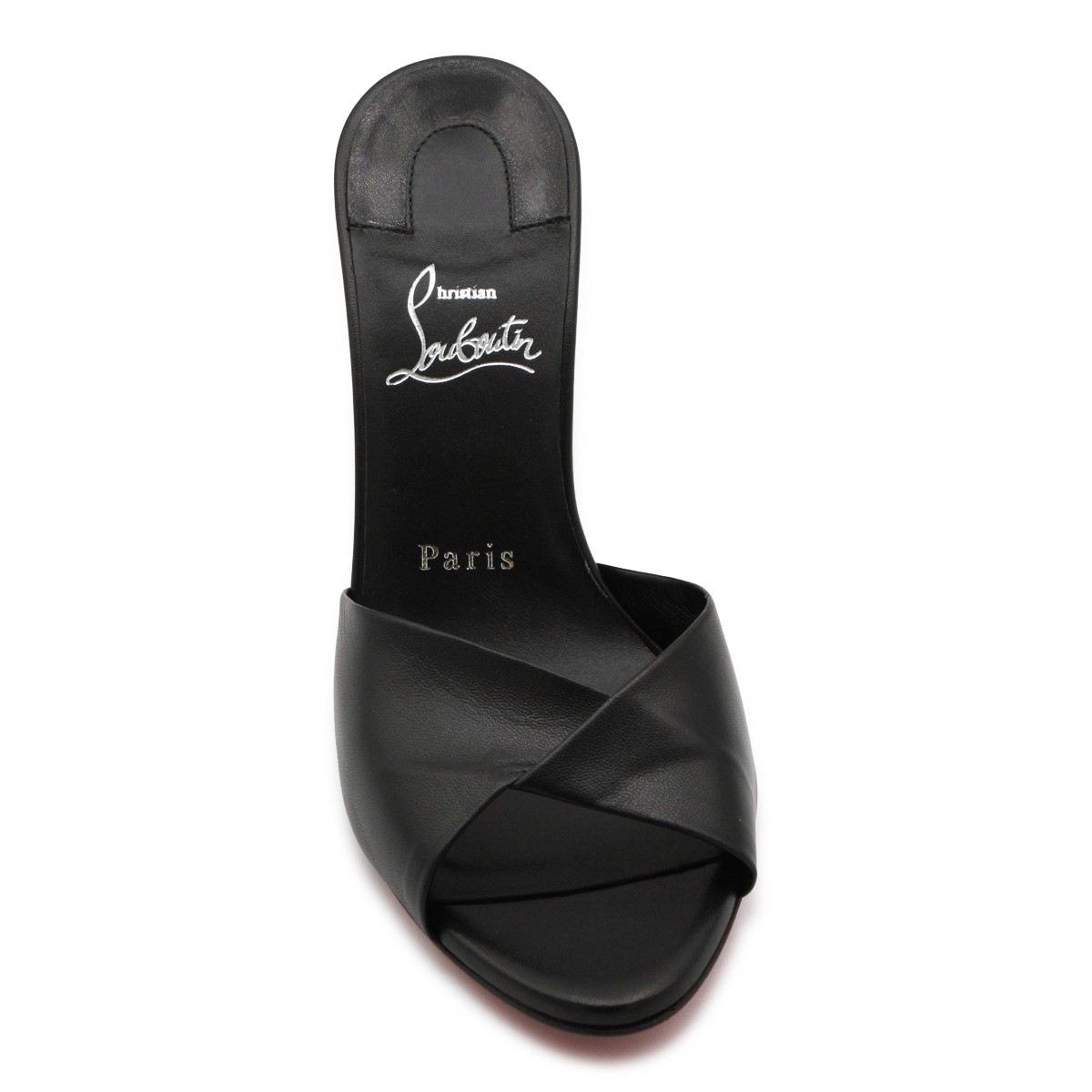 BLACK LEATHER FANNY SANDALS