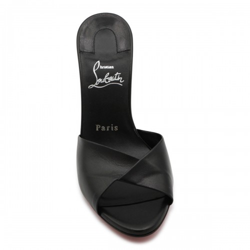 BLACK LEATHER FANNY SANDALS
