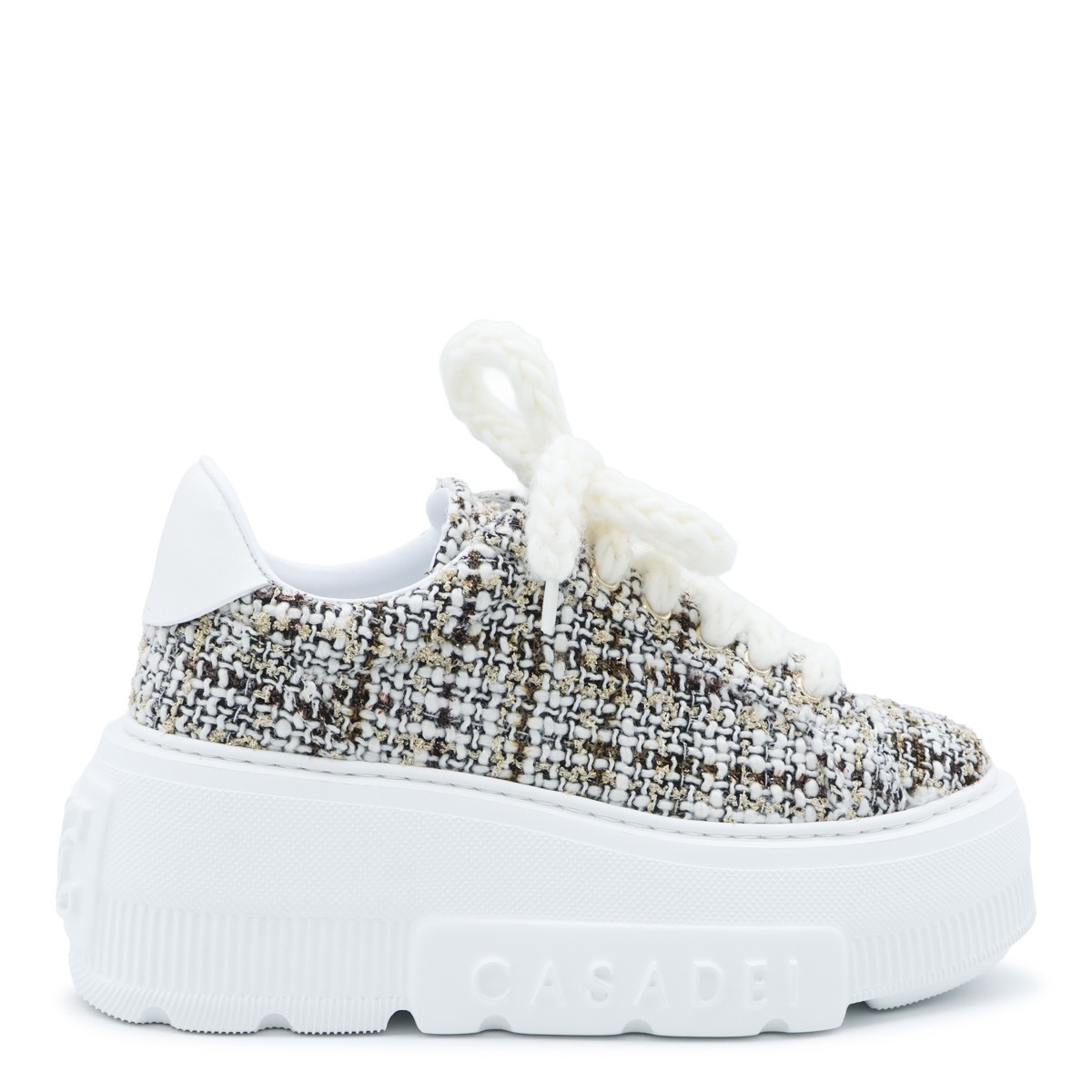 IVORY AND GREY CHECK CHUNKY SNEAKERS
