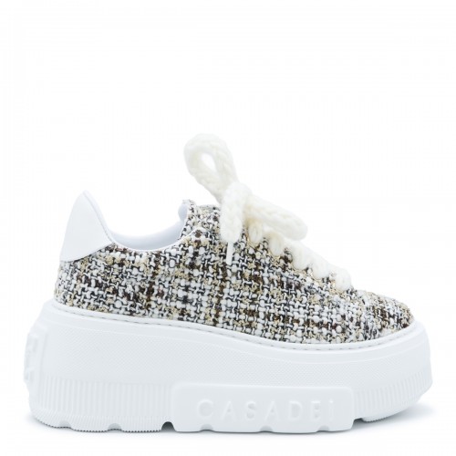 IVORY AND GREY CHECK CHUNKY SNEAKERS