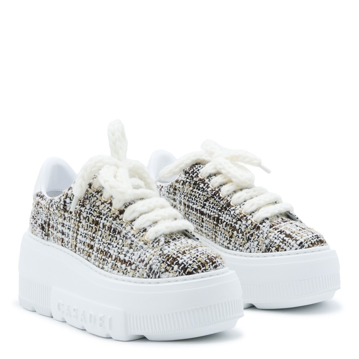 IVORY AND GREY CHECK CHUNKY SNEAKERS