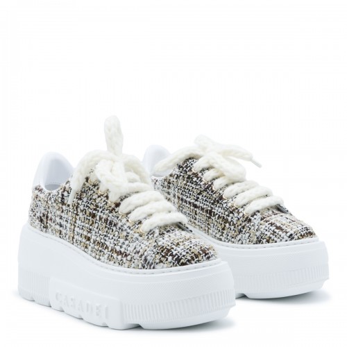 IVORY AND GREY CHECK CHUNKY SNEAKERS