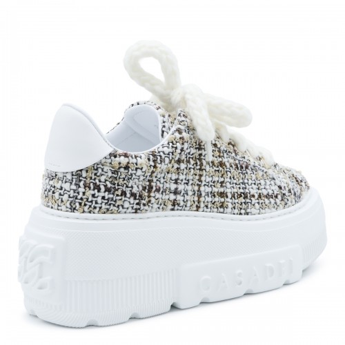 IVORY AND GREY CHECK CHUNKY SNEAKERS