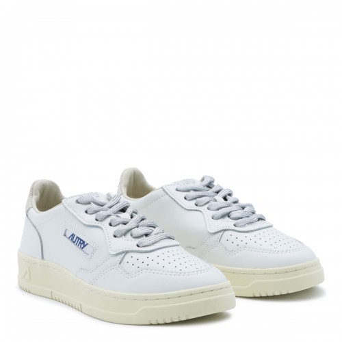WHITE AND SILVER LEATHER MEDALIST SNEAKERS