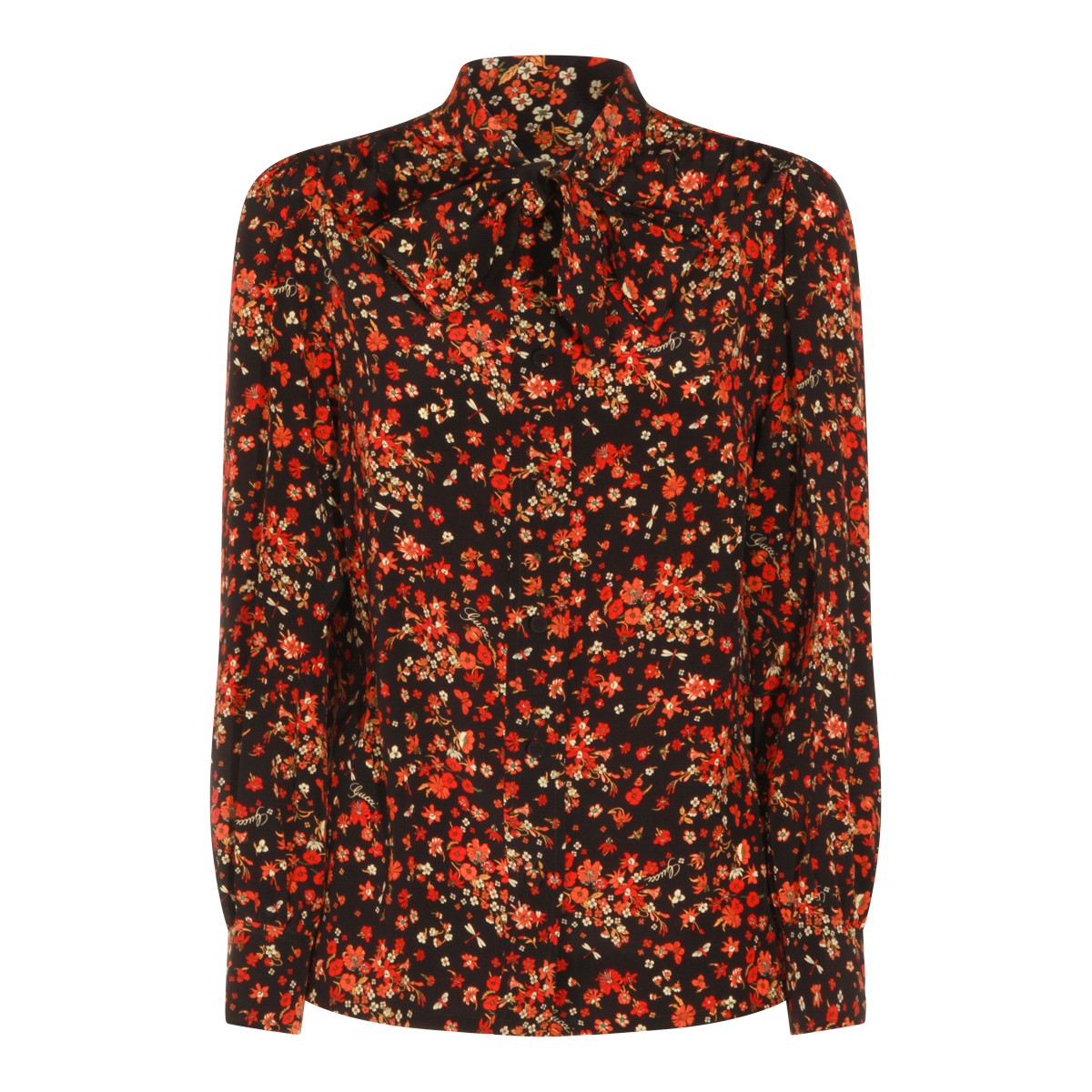 BLACK AND ORANGE SILK FLORAL SHIRT