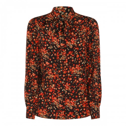 BLACK AND ORANGE SILK FLORAL SHIRT