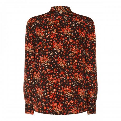 BLACK AND ORANGE SILK FLORAL SHIRT