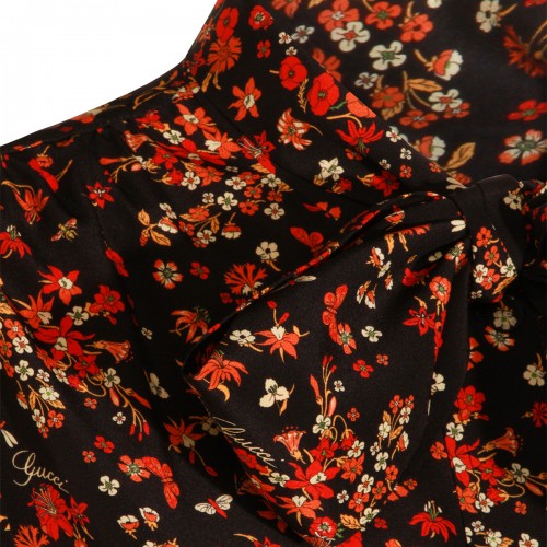 BLACK AND ORANGE SILK FLORAL SHIRT
