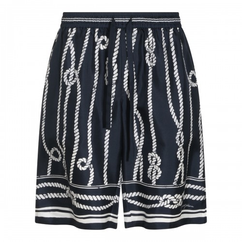 NAVY SILK BERMUDA SHORTS