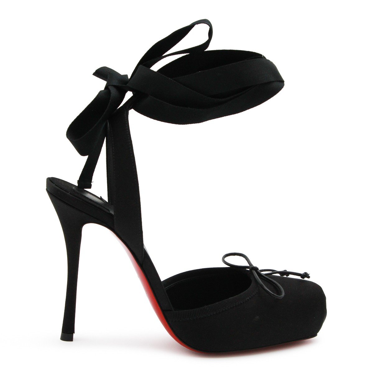 BLACK CREPE SATIN CASSIA PUMPS
