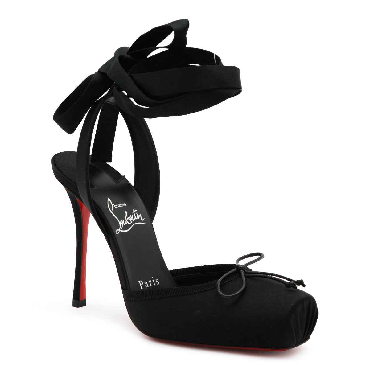 BLACK CREPE SATIN CASSIA PUMPS