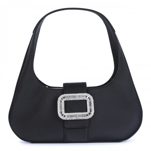 BLACK SATIN MINI HOBO PILGRIM SHOULDER BAG