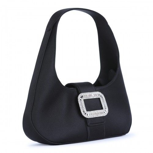 BLACK SATIN MINI HOBO PILGRIM SHOULDER BAG