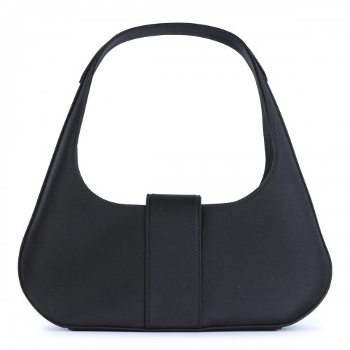 BLACK SATIN MINI HOBO PILGRIM SHOULDER BAG