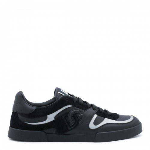 BLACK AND GREY LEATHER PORTOFINO SNEAKERS