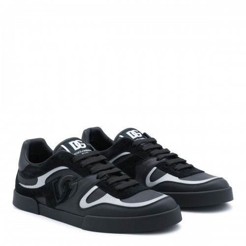 BLACK AND GREY LEATHER PORTOFINO SNEAKERS