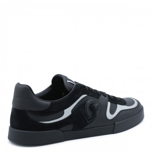 BLACK AND GREY LEATHER PORTOFINO SNEAKERS