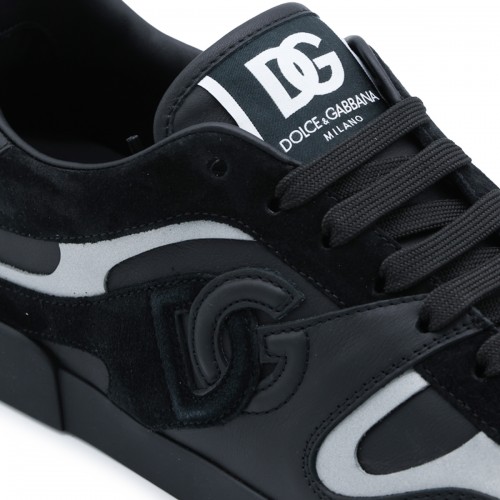 BLACK AND GREY LEATHER PORTOFINO SNEAKERS