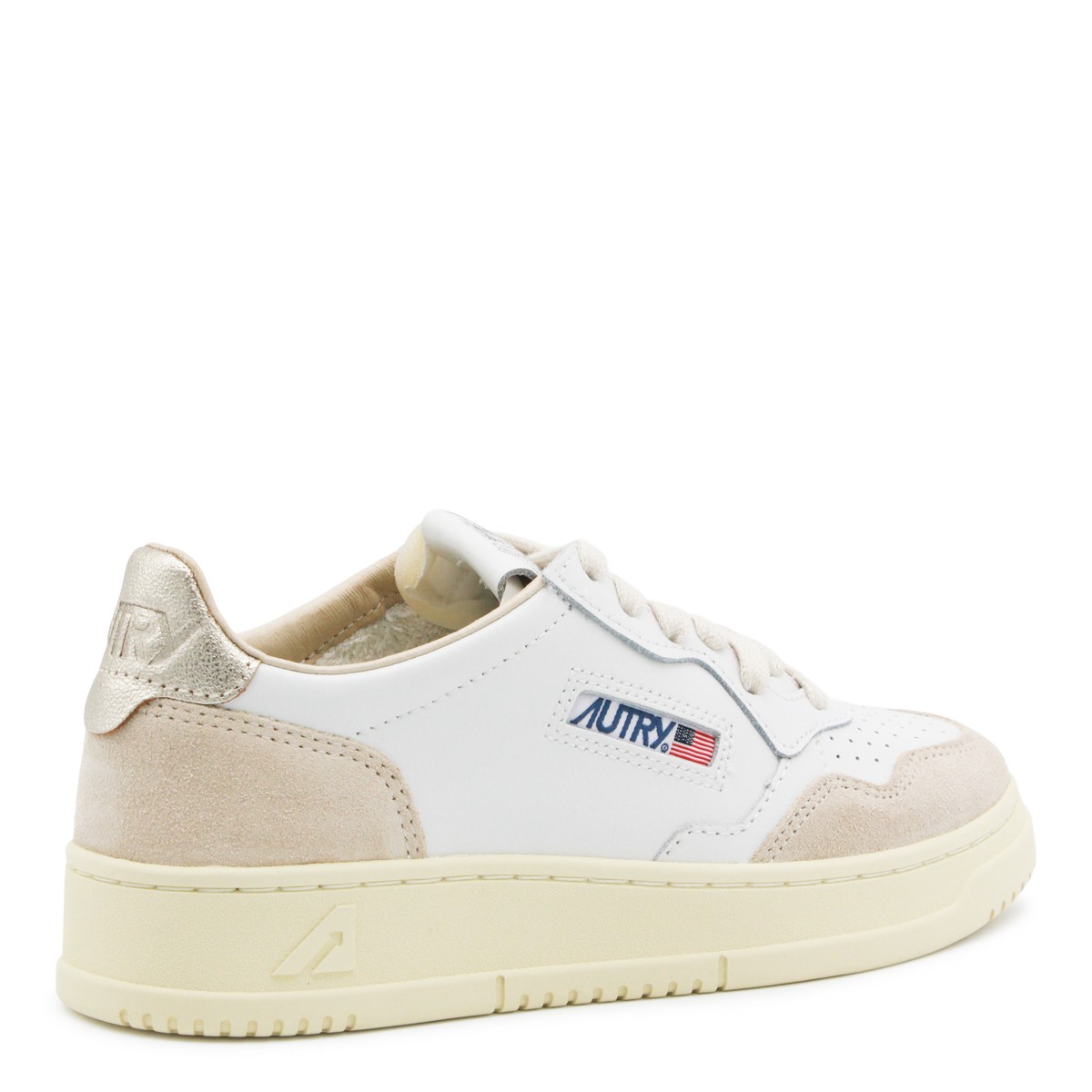 WHITE BEIGE AND GOLD LEATHER MEDALIST...