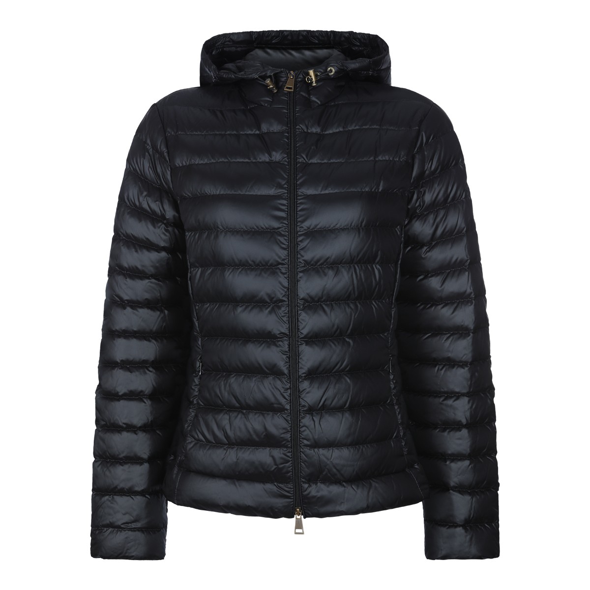 BLACK PUFFER IGELHOOD DOWN JACKET