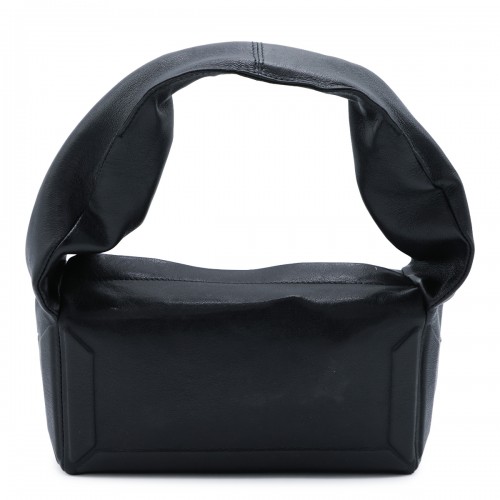 BLACK LEATHER BOX EAST WEST SMALL SHOULDER BAG