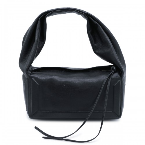 BLACK LEATHER BOX EAST WEST SMALL SHOULDER BAG